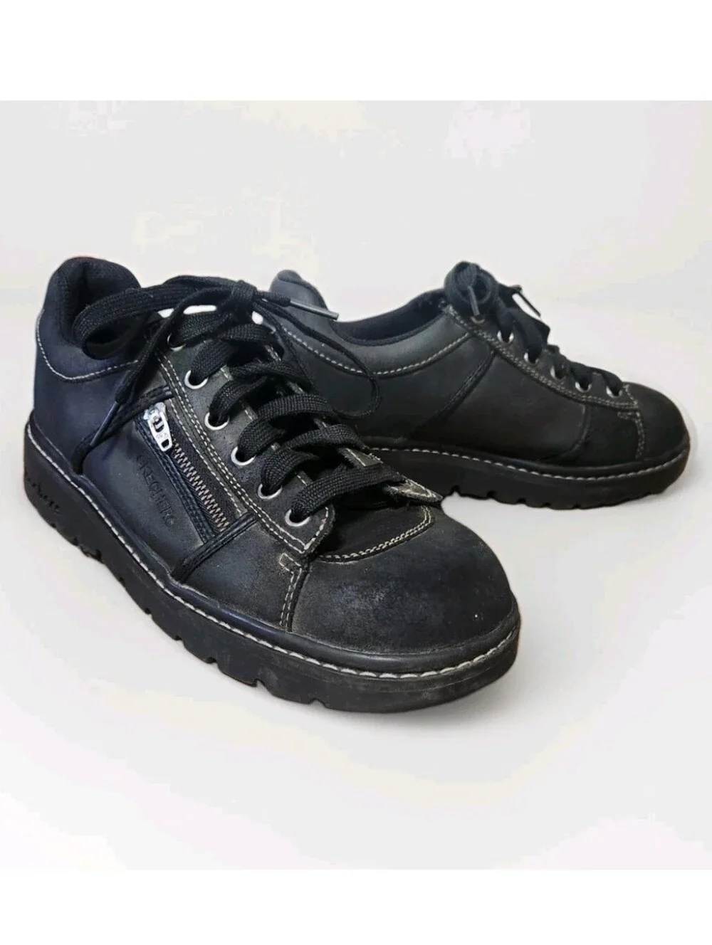 VTG Y2K Skechers Tredd Jammers 8 Black Suede 46406 Chunky Shoes Side Zip Pocket